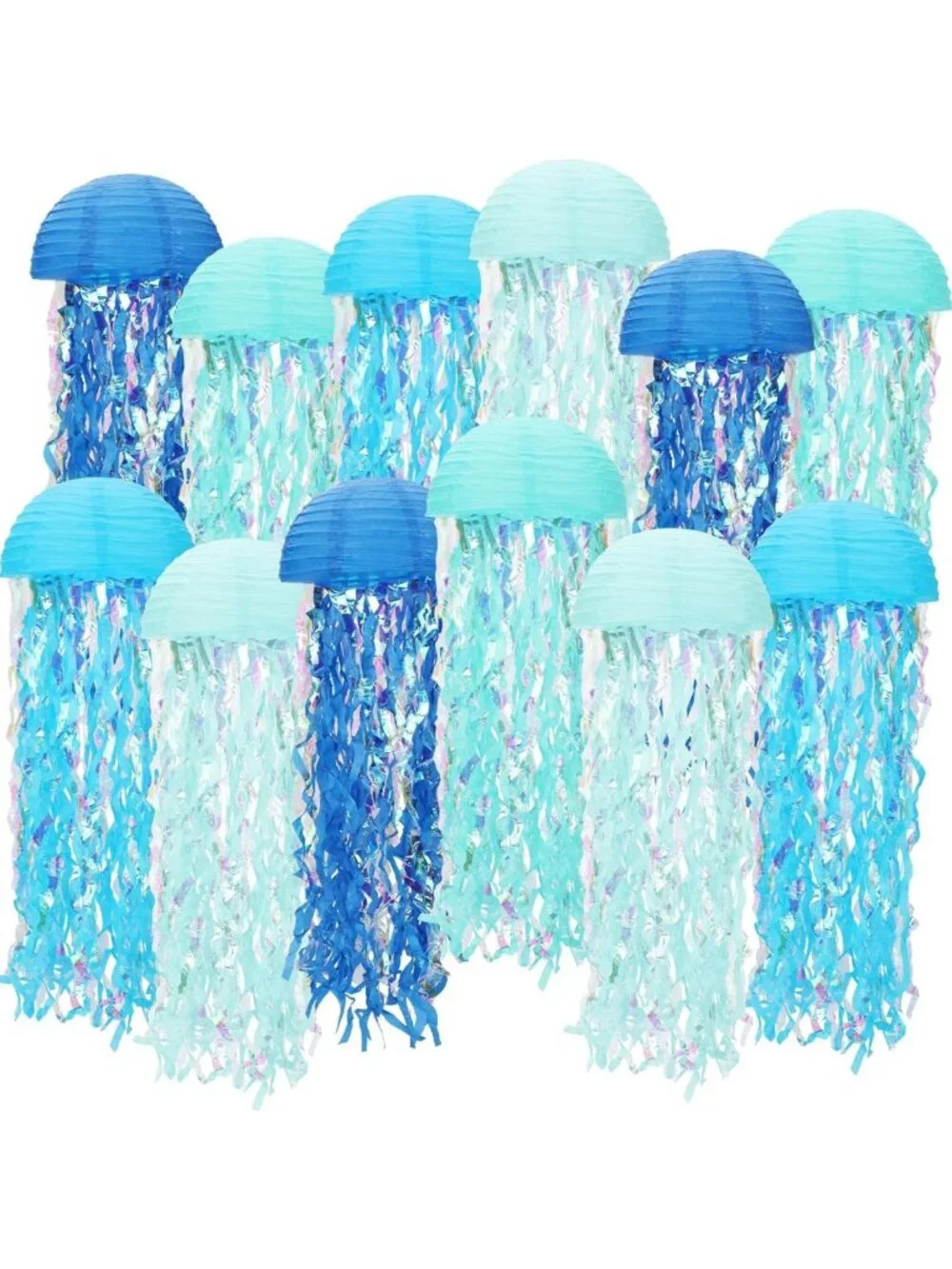 12 Pack Blue Jellyfish Paper Lanterns - Ocean Themed Party Decor, Mermaid